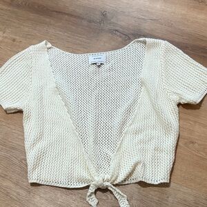 SABO Skirt Crochet Cream Tie Front Cardigan Sweater Medium